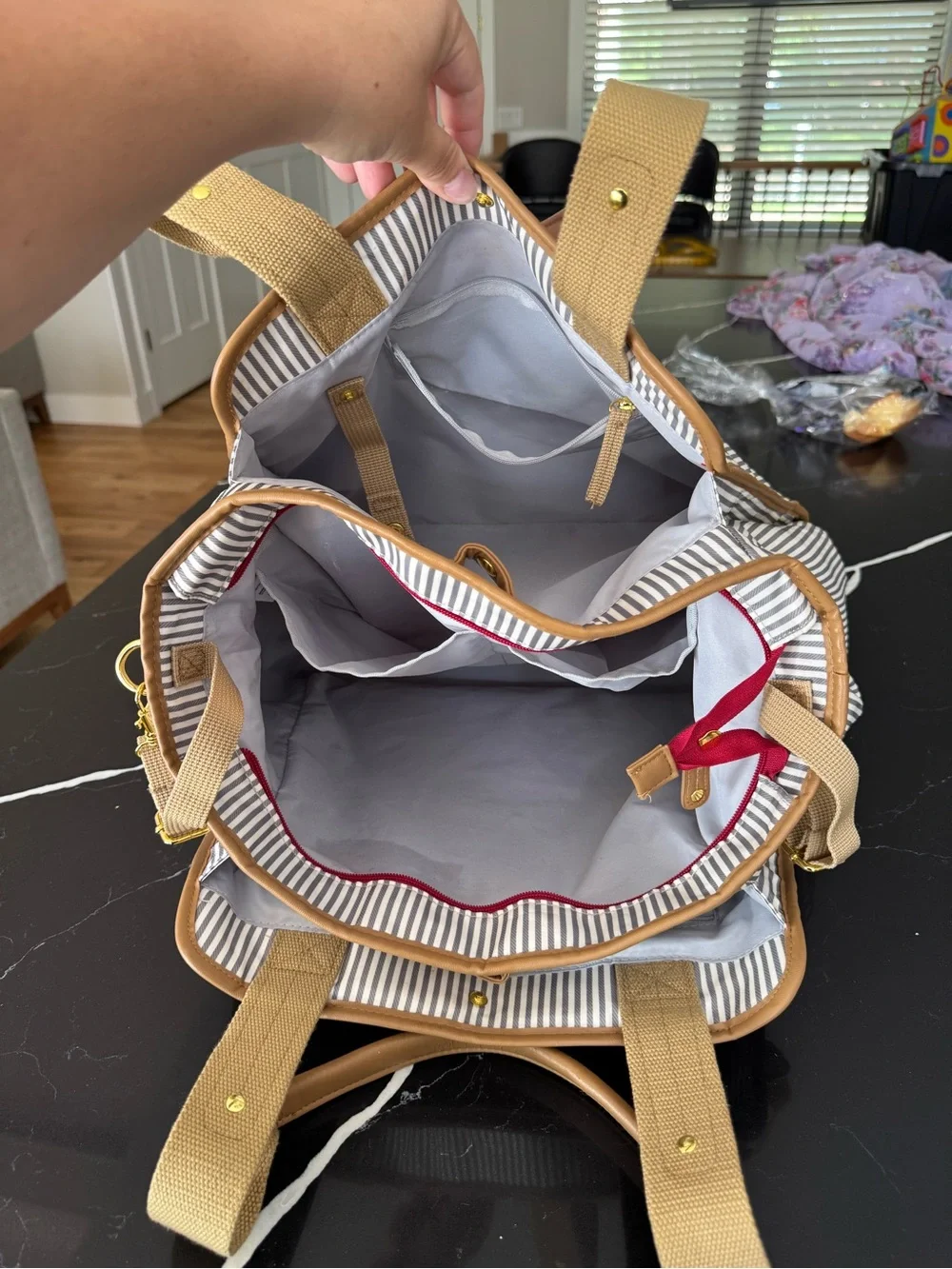 Skip Hop Tan & White Stripe Diaper Bag